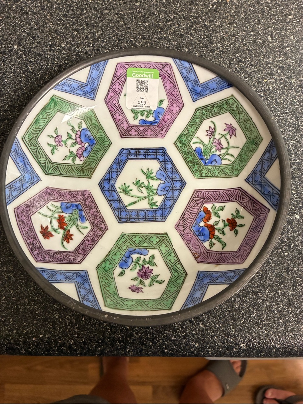 Neiman Marcus Multicolor Hexagon Floral Ceramic Wall Plate